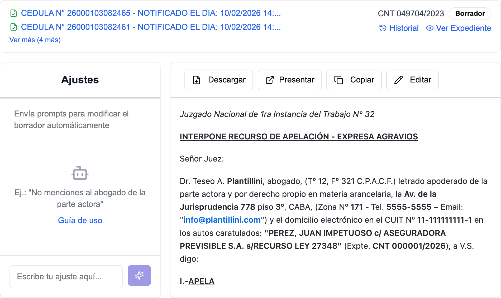 Se genera un escrito en minutos