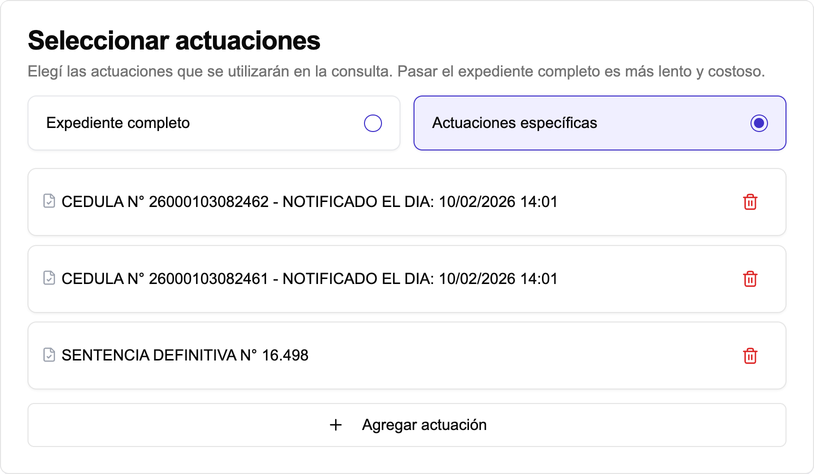 Selección de actuaciones en leia